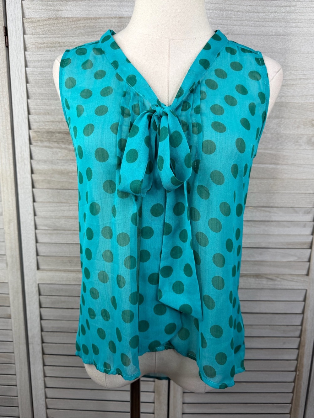 XHILARATION Sheer Sleeveless Polka Dot Blouse Retro Feminine Y2K Teal-Small